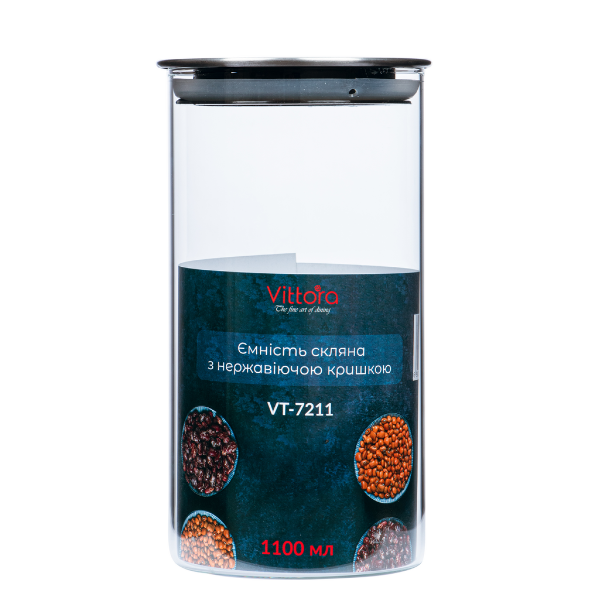 Ємність скляна з нержавіючої кришкою VT-7211 Vittora 1100 мл