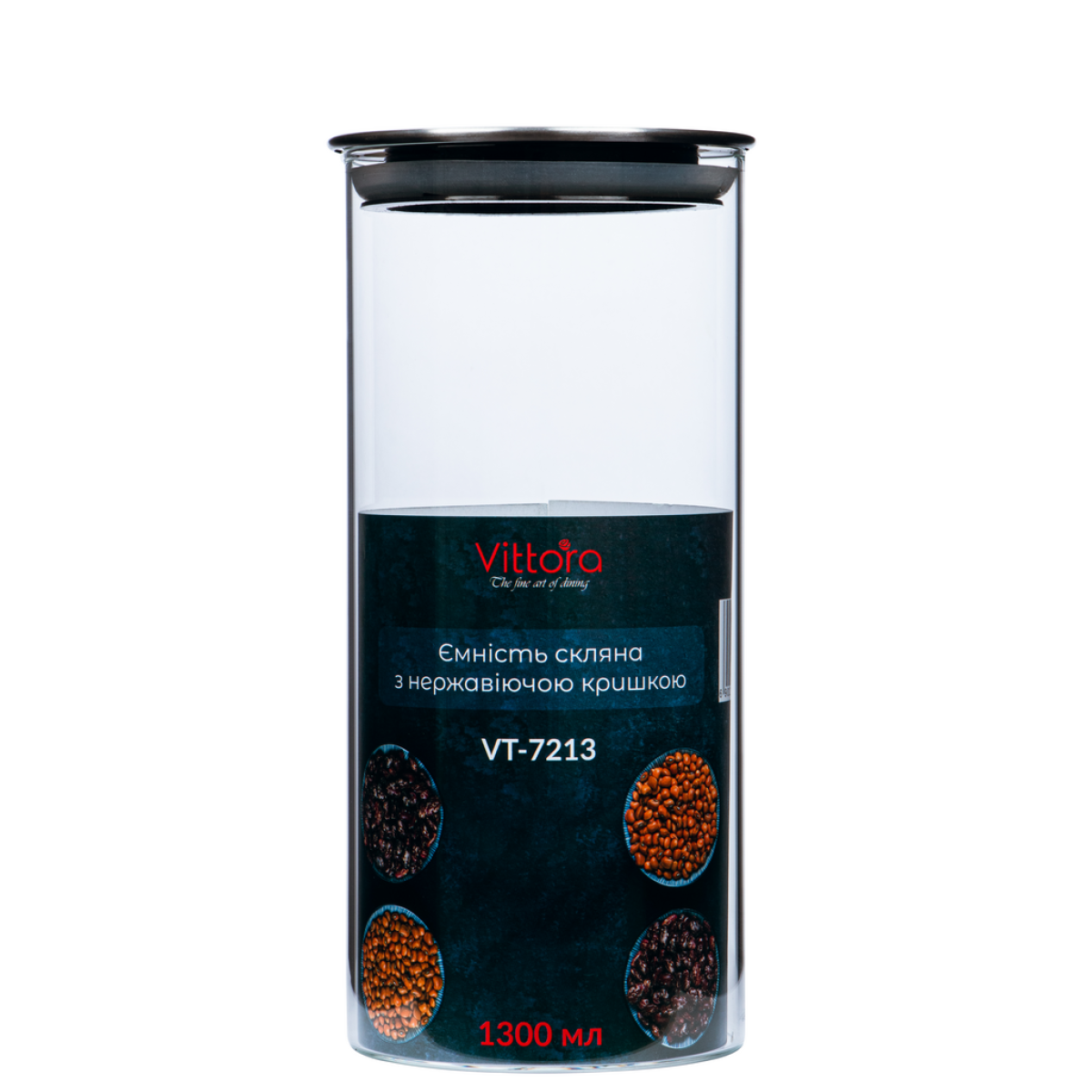 Ємність скляна з нержавіючої кришкою VT-7213 Vittora 1300 мл