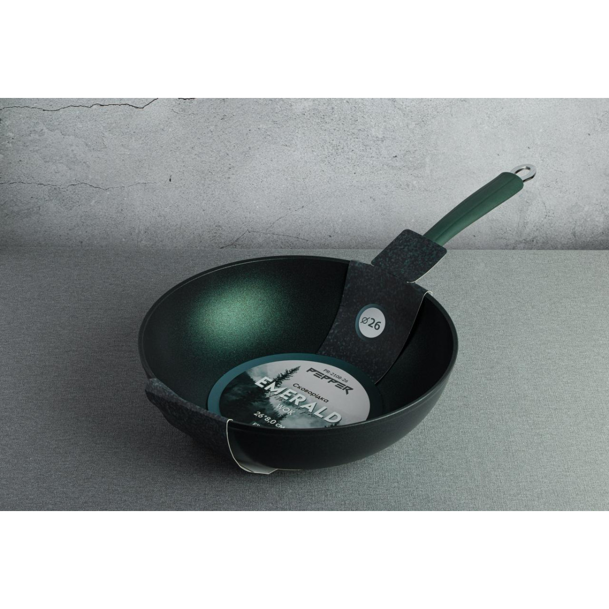 Сковородка PR-2108-30 "EMERALD" WOK 30x9,0 cм TITANIUM PRO, PEPPER
